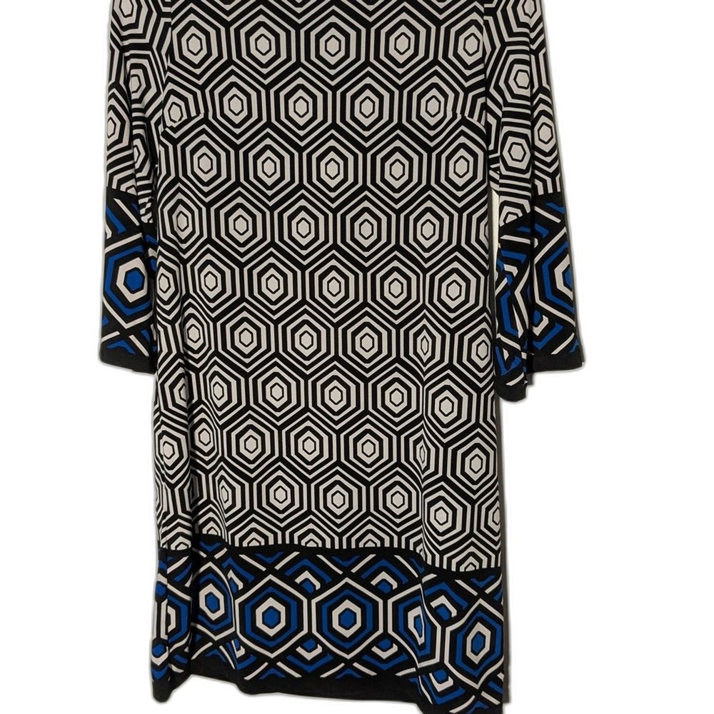 Cynthia Rowley Shift Dress Womens S Blue Black White Geometric Honeycomb Zip